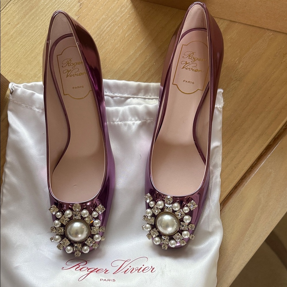 Roger Vivier Amethyst Heels with Crystal Embellishments